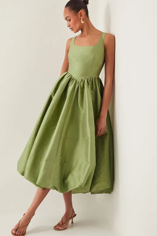 Mya Fit and Flare Midi Dress Green