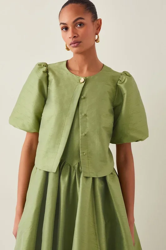 Mya Puff-Sleeve Jacket Green