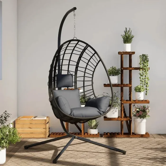Natural Rattan Hanging Egg Chair – Anthracite Swing Seat | Rustic Charm VIDAXL