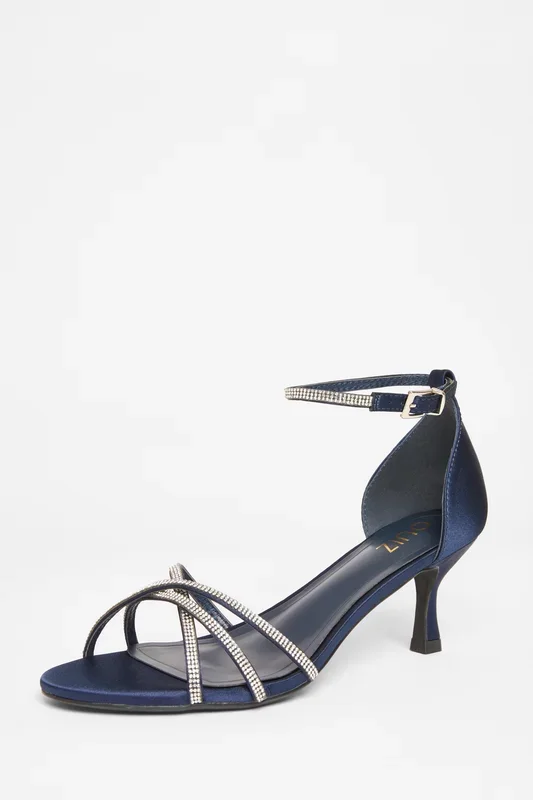 Navy Diamante Cross Strap Heels