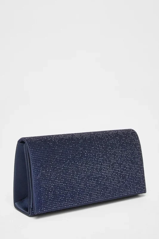 Navy Diamante Embellished Clutch Bag