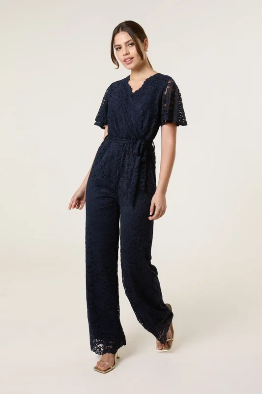Navy Lace Wrap Over Jumpsuit