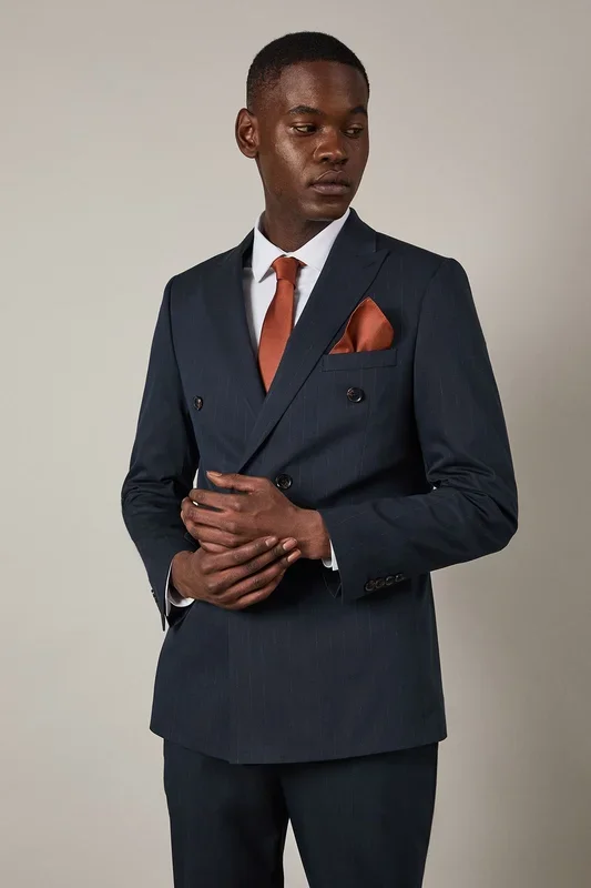 Navy Pinstripe Double Breasted Jacket