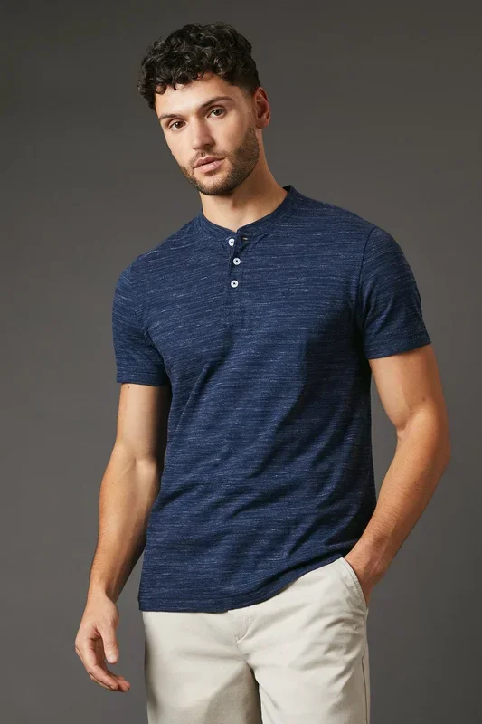 Navy Portland Stripe Grandad T-shirt