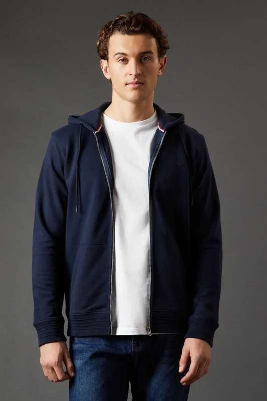 Navy Premium Pure Cotton Jersey Zip Through Hoody