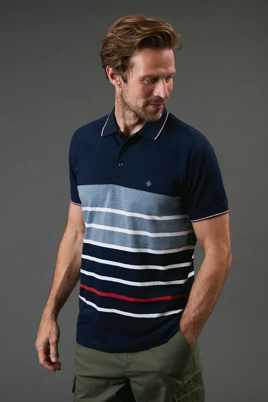 Navy Rockport Stripe Polo Shirt