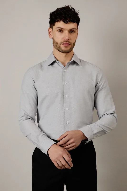 Navy Textured Slim Fit Shirt