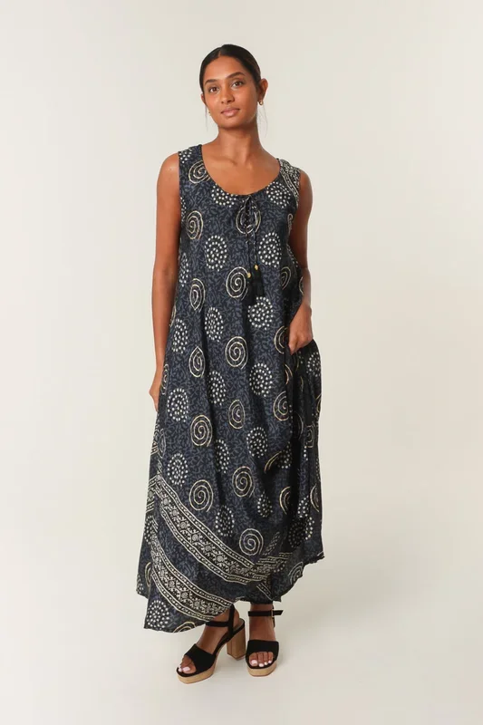 Navy Tie Neck Maxi Dress