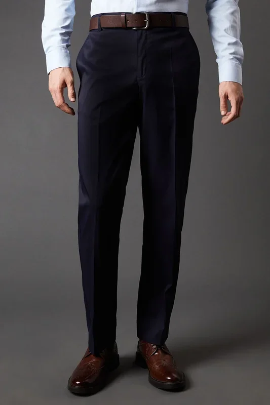 Navy Twill Stretch Tailored Fit Smart Trousers