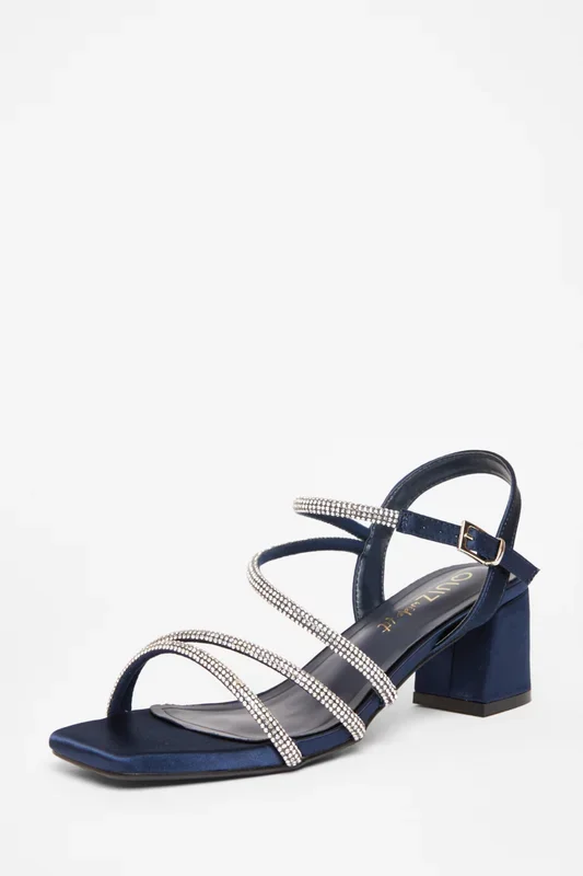 Navy Wide Fit Diamante Block Heels