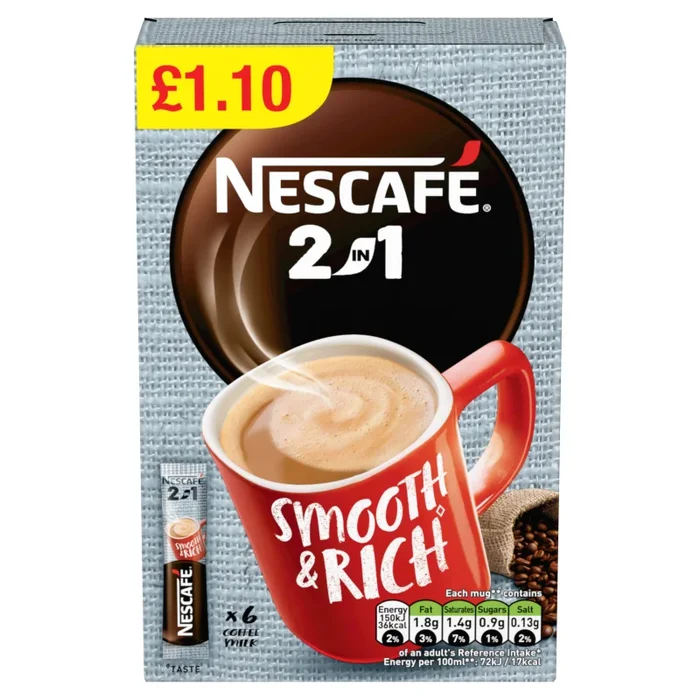 NESCAFÉ Original 2 in 1 Sachets 6 Pack PMP £1.10 – Case of 11