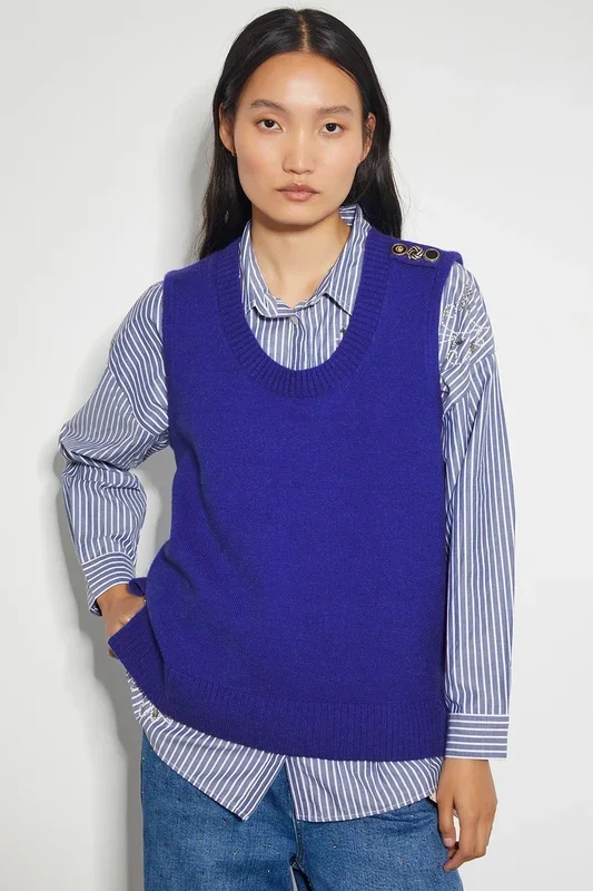 Nora Scoop Neck Knitted Vest Blue