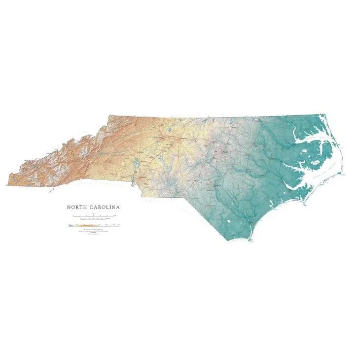 North Carolina State Physical Wall Map