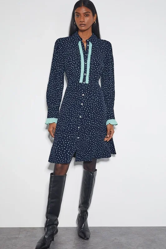 Novie Spot Print Mini Shirt Dress Blue