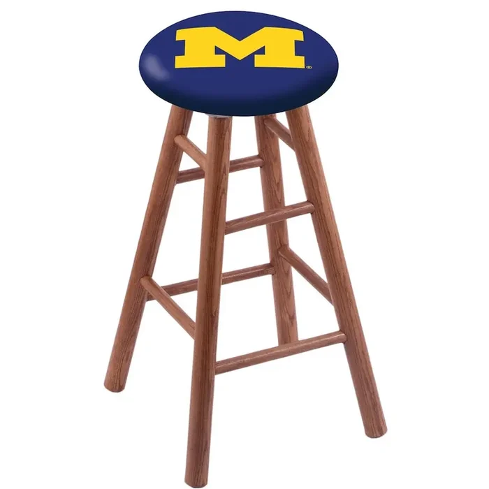 Oak Extra Tall Bar Stool in Medium Finish with Michigan Seat