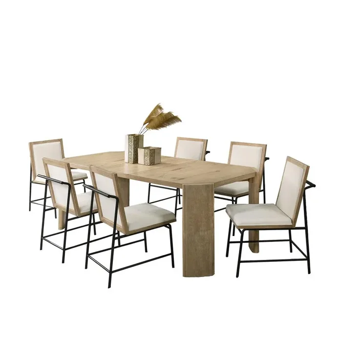 Oak Finish Extendable Rectangular Dining Table Set with Cream Color ...