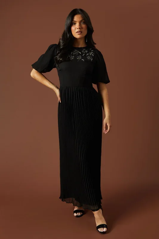 Occasion Embellished Pleated Maxi Dress