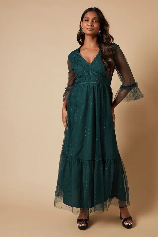 Occasion Embroidered Mesh Tiered Midaxi Dress