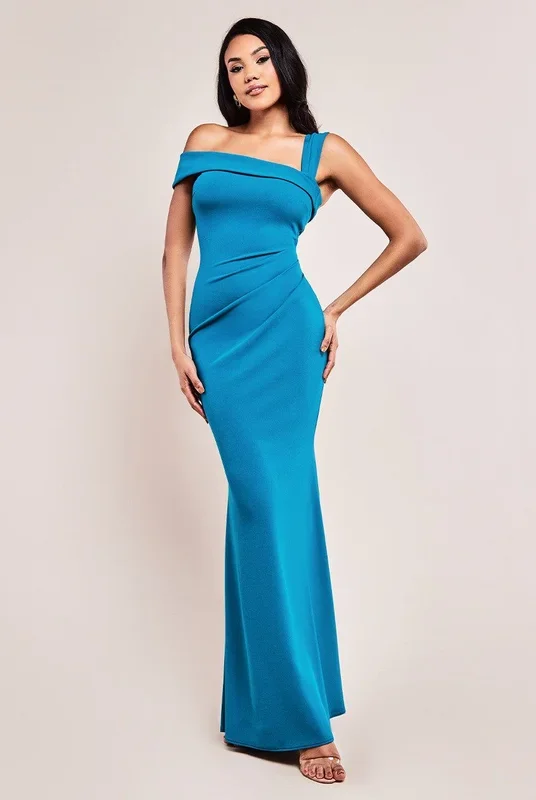 Off The Shoulder Pleated Waist Maxi Dress