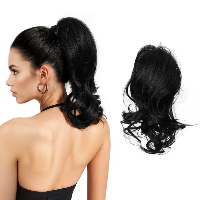 One-piece Black Claw Clip Wavy Ponytail Hair Extension