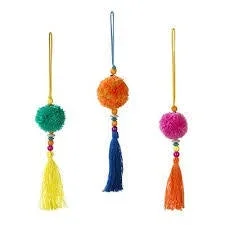 Orange Fabric Pom Pom Tassel