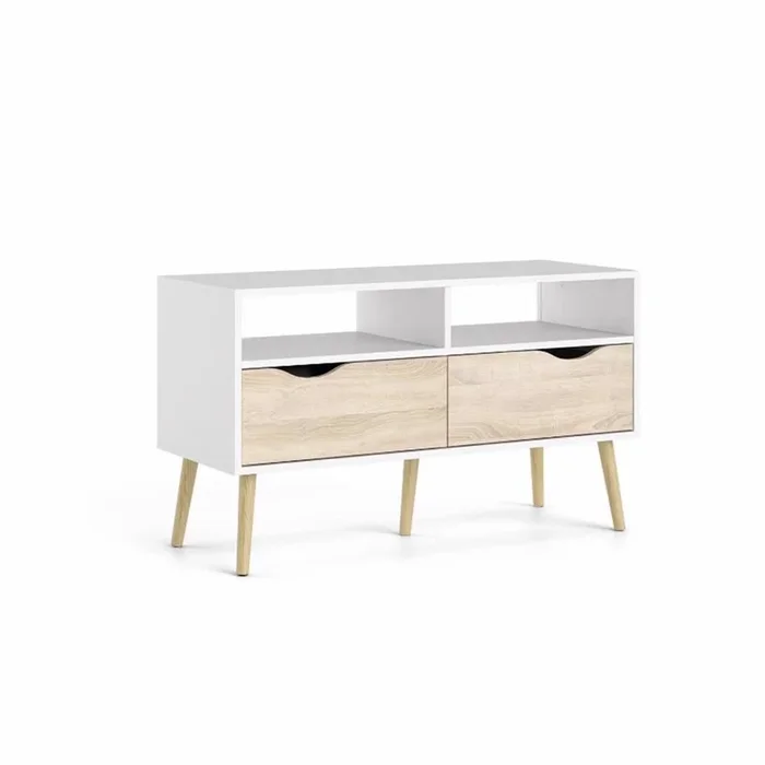 Oslo 2 Drawer White Oak Modern TV Cabinet Stand