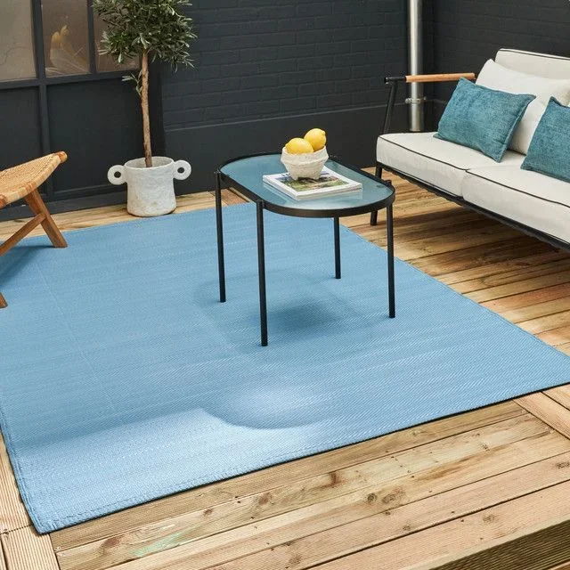 Outdoor Rug – Easy to Clean Reversible Waterproof Plastic Outdoor Rugs for Garden Patio Balcony Camping – Plain | Urban 1000 Blue