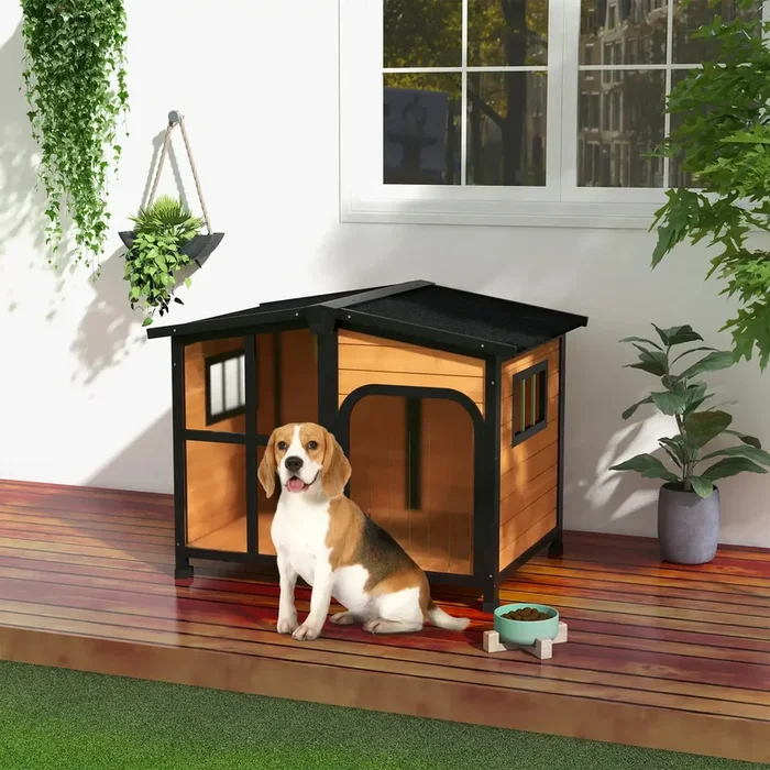 Outdoor Wooden Dog House – Yellow | Large Kennel with Openable Roof – Up to 30kg PAWHUT