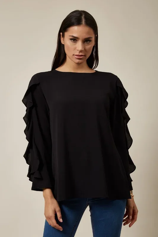 Oversized Ruffle Sleeve Relaxed Fit Top