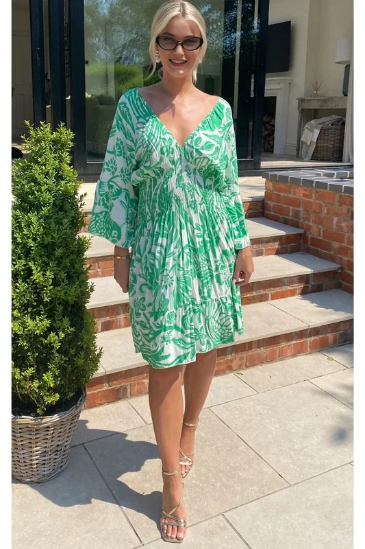 Oversized V Neck Detailed Mini Dress