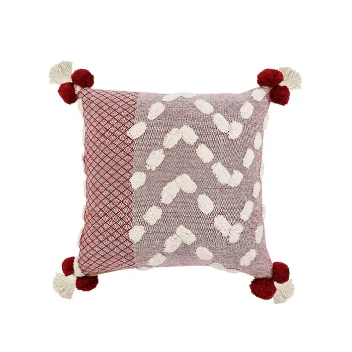 Ox Bay Hand-stitched Red/White Geometric All-Natural Cotton Pillow Cover
