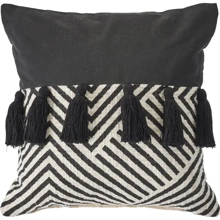Ox Bay Hand-Woven Black/White Geometric All-Natural Cotton Pillow Cover