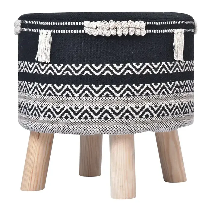 Ox Bay Handmade Black/ White Chevron All-Natural Cotton Stool