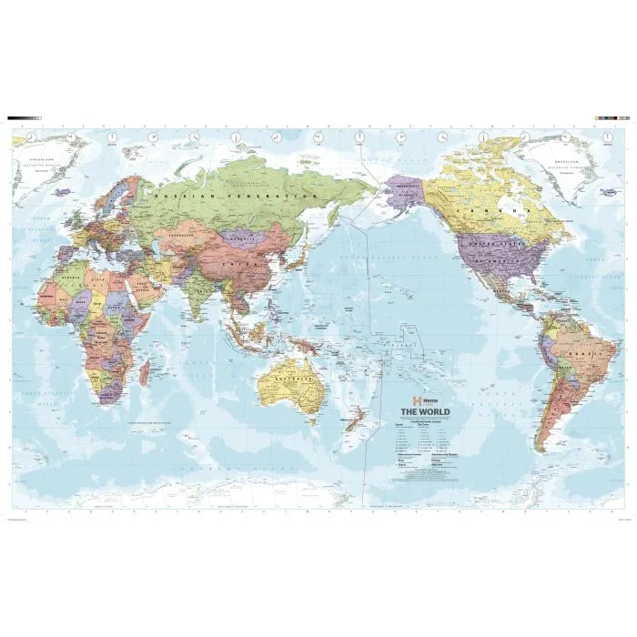 Pacific Centred World Political Wall Map