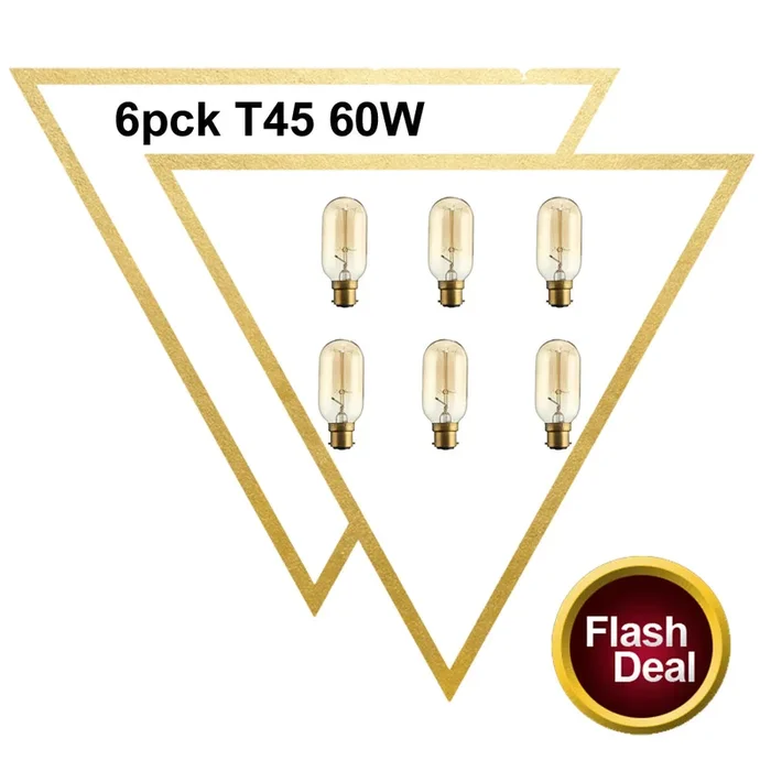 Pack of 6 B22 T45 60W Dimmable Filament Incandescent Vintage Light Bulbs~1640