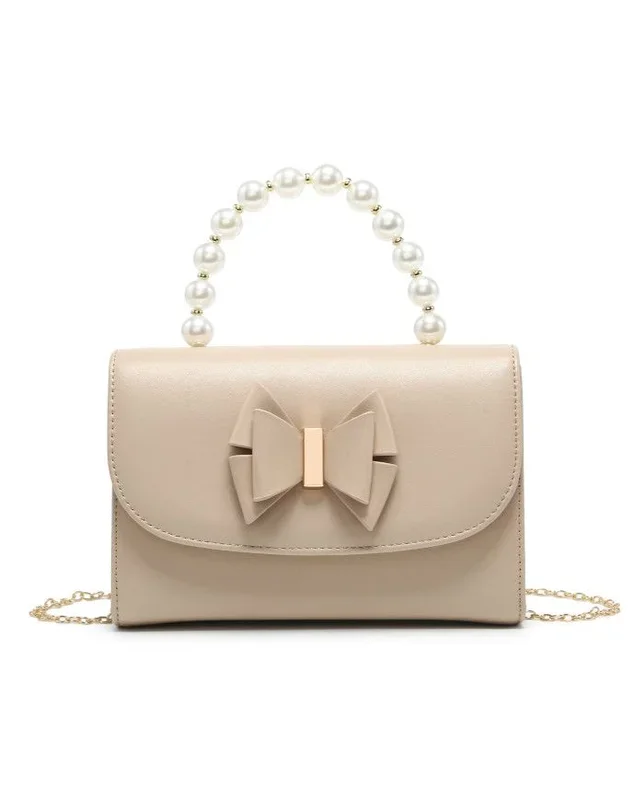Pearl Top Handle Tie Pu Clutch Bag