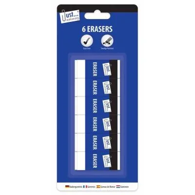 Pencil Erasers White 6 Pack – Case of 12
