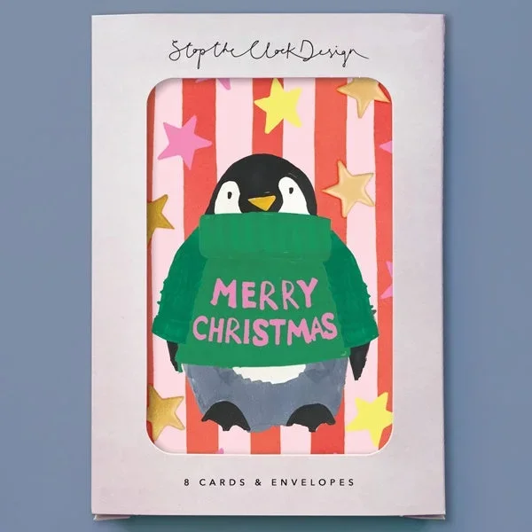 Penguin Wearing Merry Christmas Jumper Card Pack Of 8 Cards