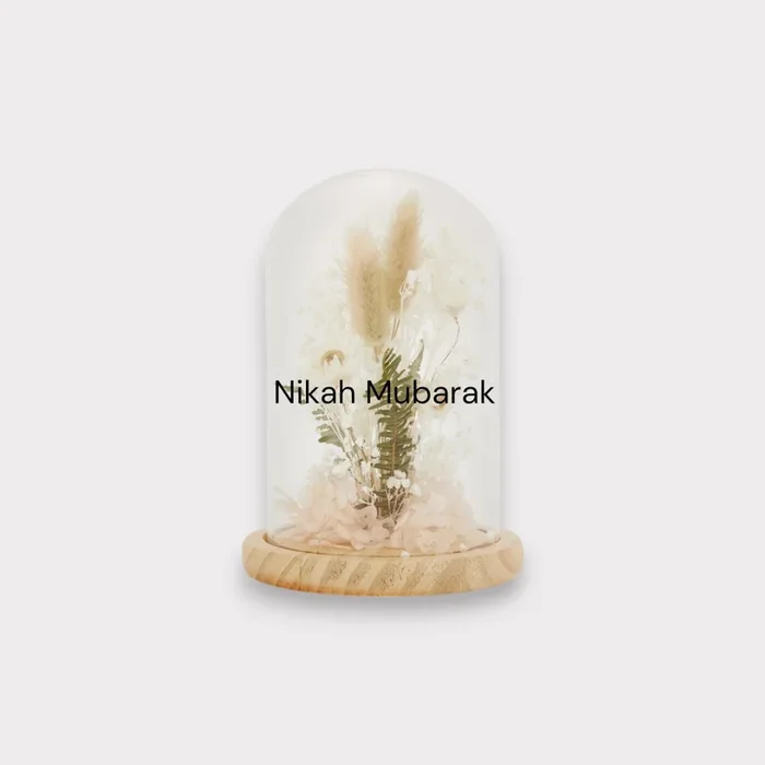 Personalised Dried Flower Dome – Nikah Mubarak / Umrah Mubarak