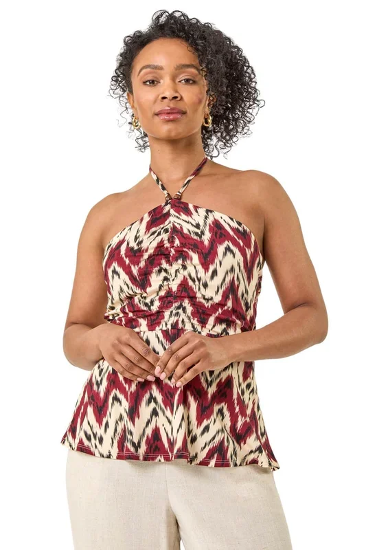 Petite Abstract Halter Neck Stretch Top