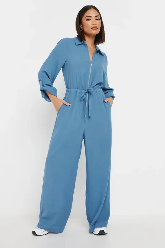 Petite Acid Wash Wide Leg Jumpsuit