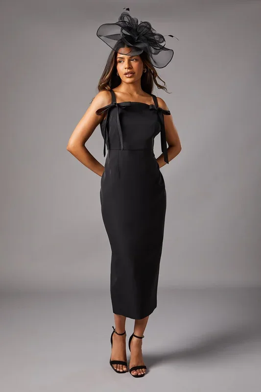 Petite Bow Detail Strappy Pencil Dress