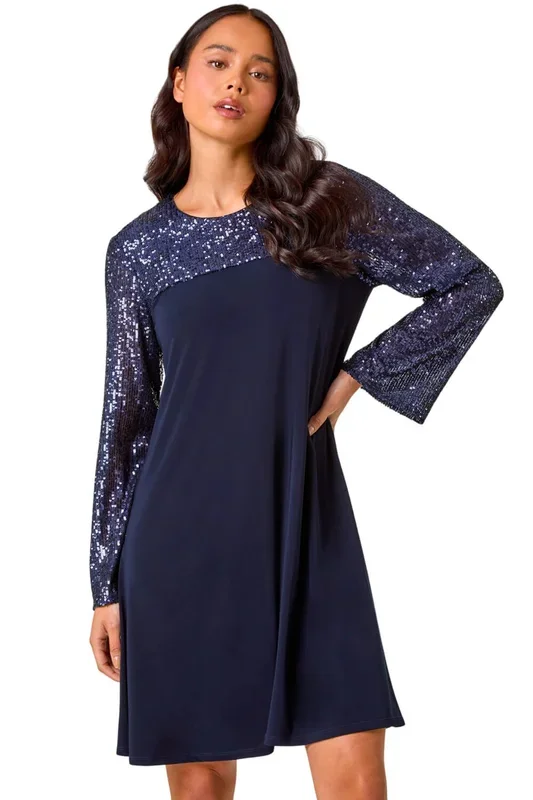 Petite Contrast Sequin Shift Stretch Dress