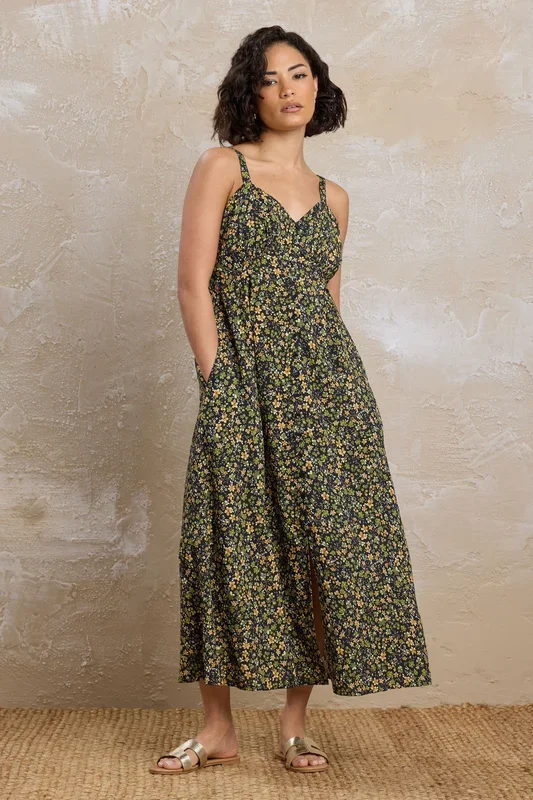 Petite Floral Button Midi Dress