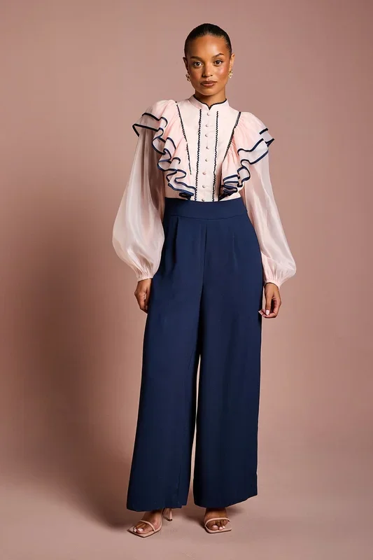 Petite Ruffle Shirt Jumpsuit