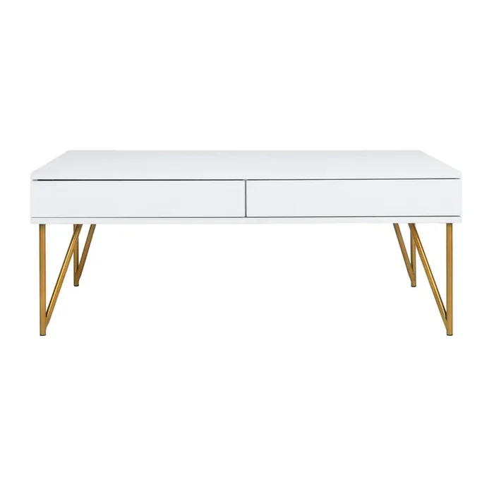 Pine Two Drawer Coffee Table, White/Gold