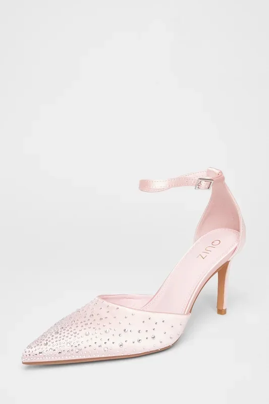 Pink Diamante Satin Court Heels