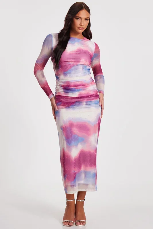 Pink Marble Print Midi Dress