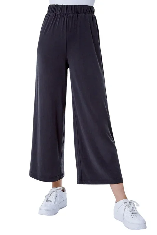 Plain Elastic Waist Jersey Culotte Trousers