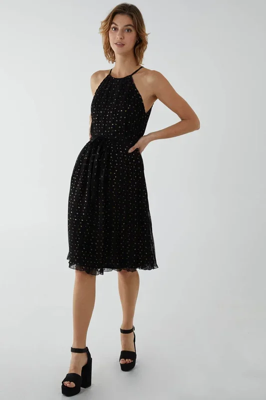 Pleated Halter Midi Dress